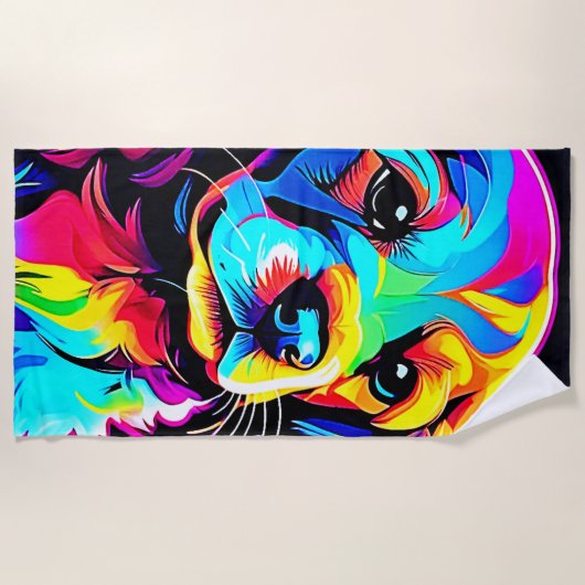 Serviette De Plage Rainbow Dog Portrait Art (Devant)