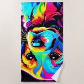 Serviette De Plage Rainbow Dog Portrait Art (Devant)