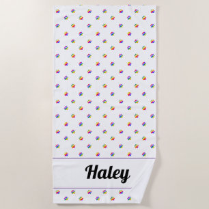 Serviette De Plage Rainbow Empreintes de pattes Custom Name Beach Tow