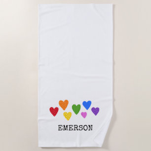 Serviette De Plage Rainbow Hearts Enfants NOM Amour coloré Art Amusan