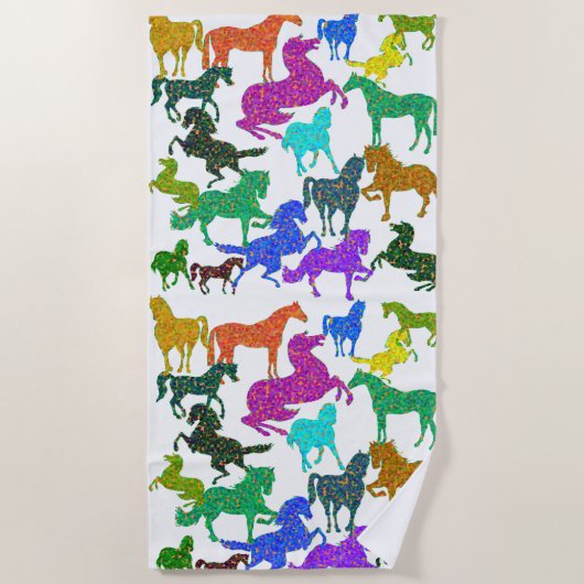 Serviette De Plage Rainbow Horses - "Dotty about Horses !" (Devant)