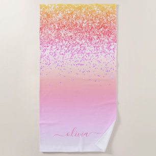 Serviette De Plage Rainbow Pastel Girly Parties scintillant Metal Nom