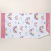Serviette De Plage Rainbow Pink Blue Yellow Monogramme Nom Fille (Devant)