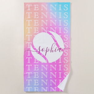 Serviette De Plage Rainbow Tennis Typography Ball & Girl Players Nom