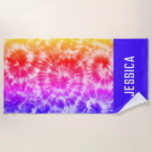 Serviette De Plage Rainbow Tie Dye Psychedelic Nom personnalisé (Devant)