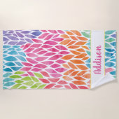 Serviette De Plage Rainbow Watercolor Feuille Motif personnalisé (Devant)