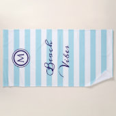 Serviette De Plage Rayé bleu clair et blanc, chic côtier nautique (Devant)