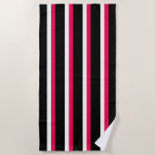 Serviette De Plage Rayé noir rose blanc (Devant)