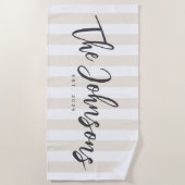 Serviette de plage rayée beige, Cadeau nouvellemen (Devant)