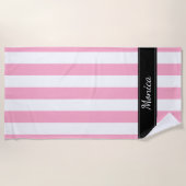 Serviette de plage rayée blanche et noire rose (Devant)