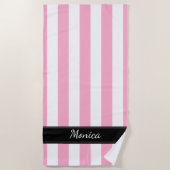 Serviette de plage rayée blanche et noire rose (Devant)