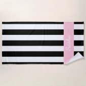 Serviette de plage rayée blanche et rose noire (Devant)