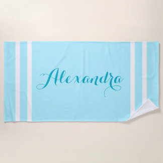 Serviette de plage rayée bleu clair personnalisée
