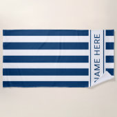 Serviette de plage rayée bleu marine et blanc avec (Devant)