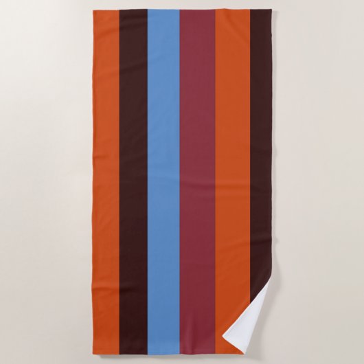 Serviette de plage rayée bleue, orange, marron et (Devant)