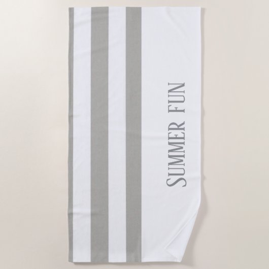 Serviette de plage rayée gris et blanc de printemp (Devant)