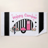 Serviette de plage rayée heureuse de campeur (Devant)