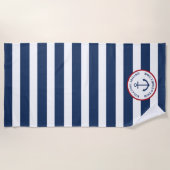 Serviette de plage rayée marine avec ancre (Devant)