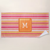 Serviette de plage rayée Monogramme (Devant)