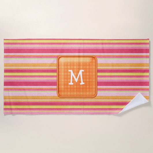 Serviette de plage rayée Monogramme (Devant)