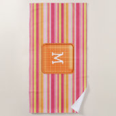 Serviette de plage rayée Monogramme (Devant)