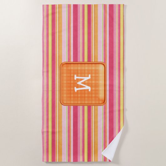 Serviette de plage rayée Monogramme (Devant)