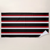 Serviette de plage rayée noir rouge et blanc (Devant)