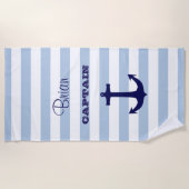 Serviette de plage rayée personnalisée capitaine (Devant)