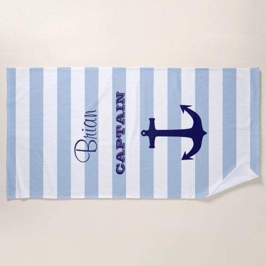 Serviette de plage rayée personnalisée capitaine (Devant)