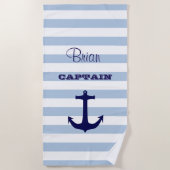 Serviette de plage rayée personnalisée capitaine (Devant)
