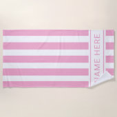 Serviette de plage rayée rose clair avec nom (Devant)