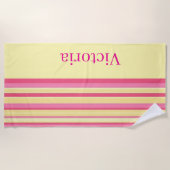 Serviette de plage rayée rose et jaune printemps (Devant)