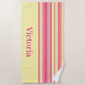 Serviette de plage rayée rose et jaune printemps (Devant)