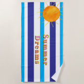 Serviette De Plage Rayons de soleil bleus blancs été rayures (Devant)