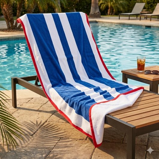 Serviette De Plage Rayure Cabane Rouge Blanc Bleu 