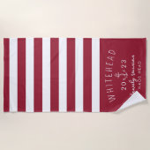 Serviette De Plage Rayure d'ancre nautique Monogramme Rouge (Devant)