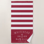 Serviette De Plage Rayure d'ancre nautique Monogramme Rouge (Devant)