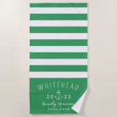 Serviette De Plage Rayure d'ancre nautique Monogramme vert (Devant)