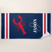 Serviette De Plage Rayure rouge de bleu marine et de rouge de homard (Devant)