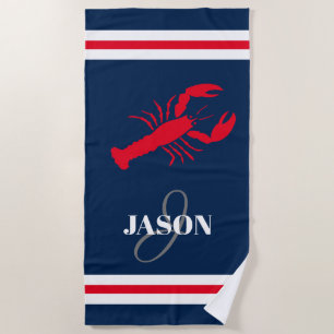 Serviette De Plage Rayure rouge de bleu marine et de rouge de homard