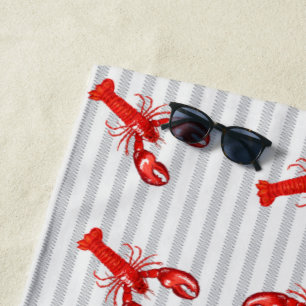 Serviette De Plage Rayures Abstraites Minimales de Homard Rouge Perso