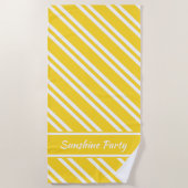 Serviette De Plage Rayures blanches et jaunes de soleil personnalisée (Devant)