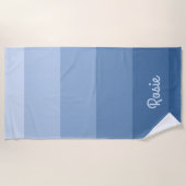 Serviette De Plage Rayures bleues de gradient simple avec le nom fait (Devant)
