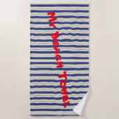 Serviette De Plage Rayures Bleues et Blanches Ondulées (Devant)