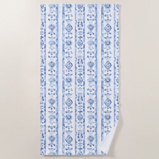 Serviette De Plage Rayures bleues rustiques siciliennes italiennes (Devant)