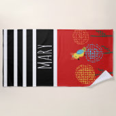 Serviette De Plage Rayures bloc de couleur d'été Oiseau Jaune (Devant)