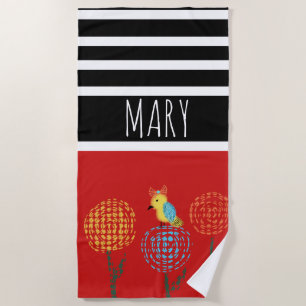 Serviette De Plage Rayures bloc de couleur d'été Oiseau Jaune