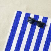 Serviette De Plage Rayures Cool Bleu Or Géométrique  (En situation)