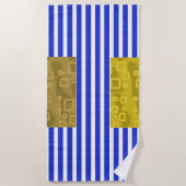 Serviette De Plage Rayures Cool Bleu Or Géométrique  (Devant)