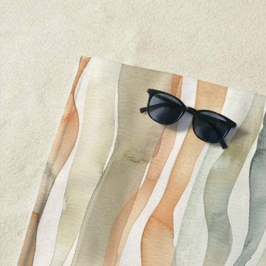 Serviette De Plage Rayures Crème de Pêche Verte (En situation)